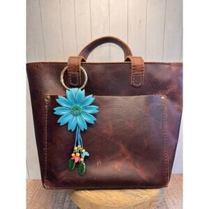 Blue Dahlia Purse Charm Genuine Leather Flower Blue Bag Charm NEW FAST SHIP